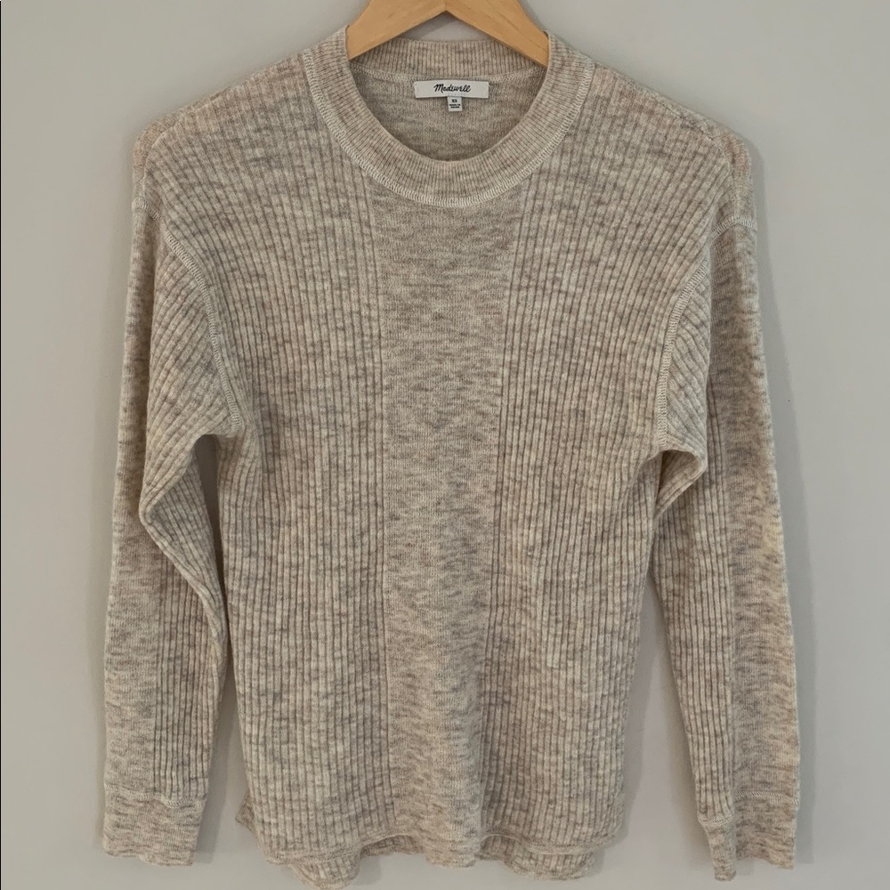 Madewell Ribbed Alpaca-Blend Crew Neck Sweater Size XS Heather Stone